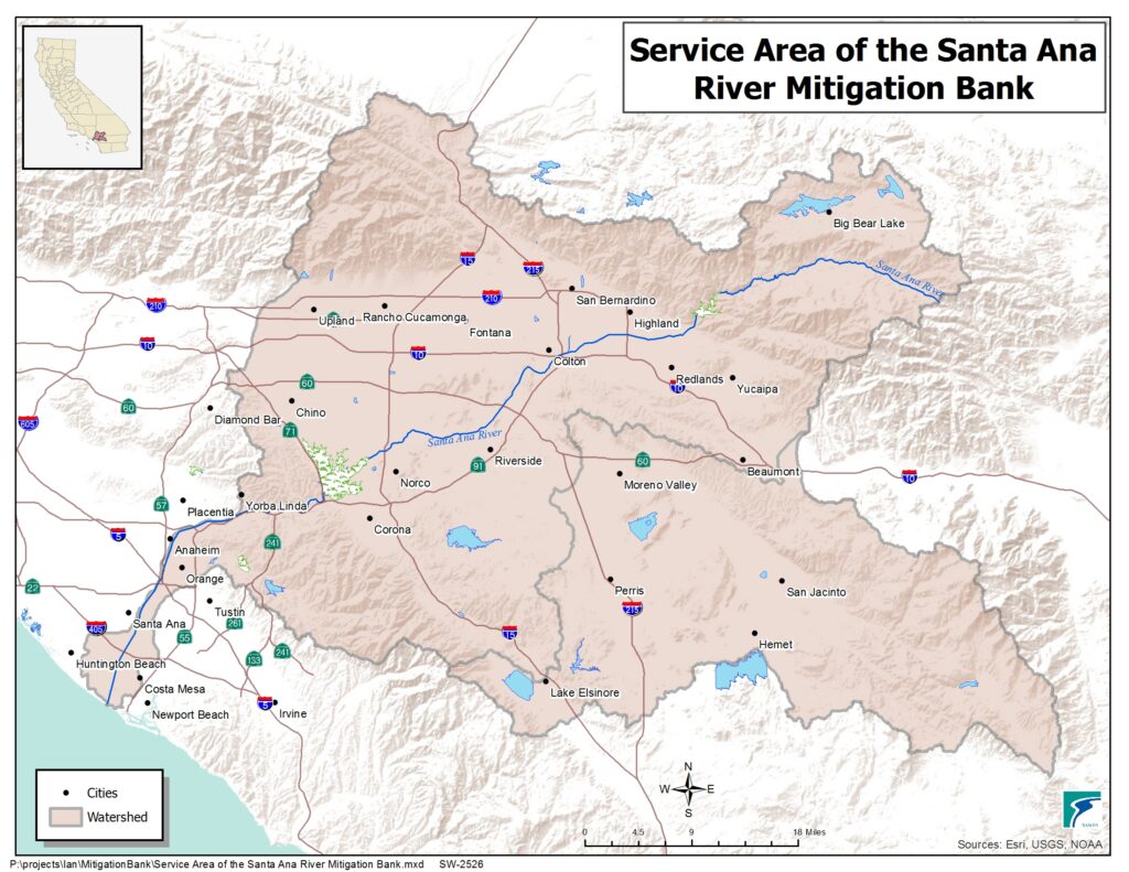 Image of the service area of the Santa Ana River Mitigation Bank