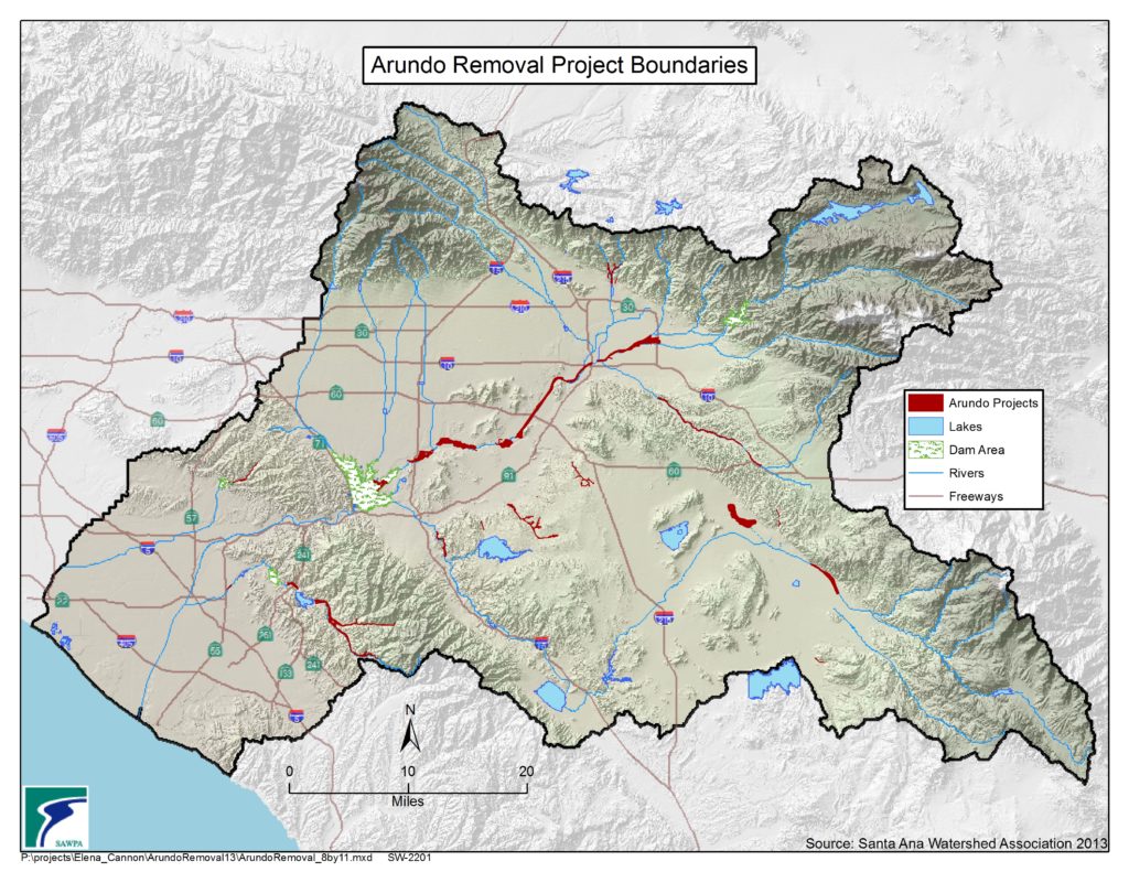 GIS map of Arundo Removal Project Boundaries