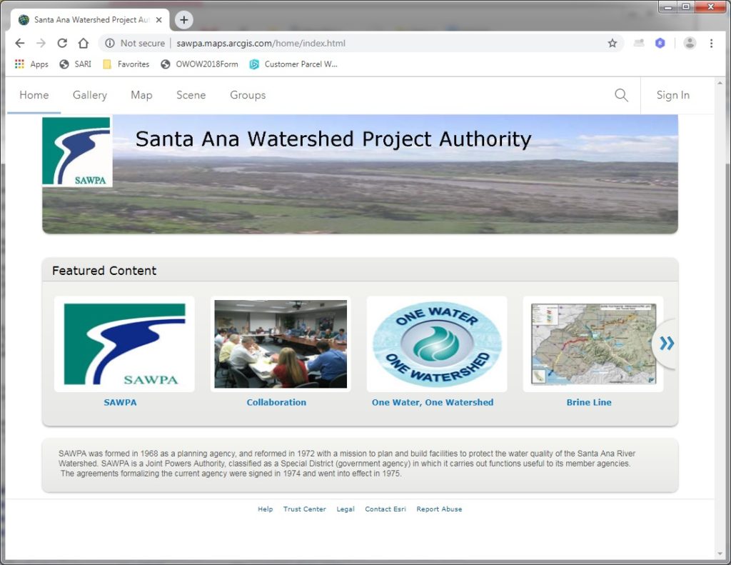 GIS map of SAWPA’s ArcGIS Online Website