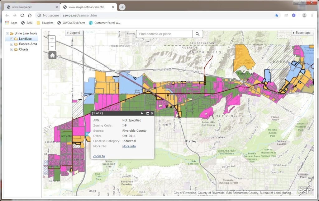 GIS map of Brine Line Mapping Tools