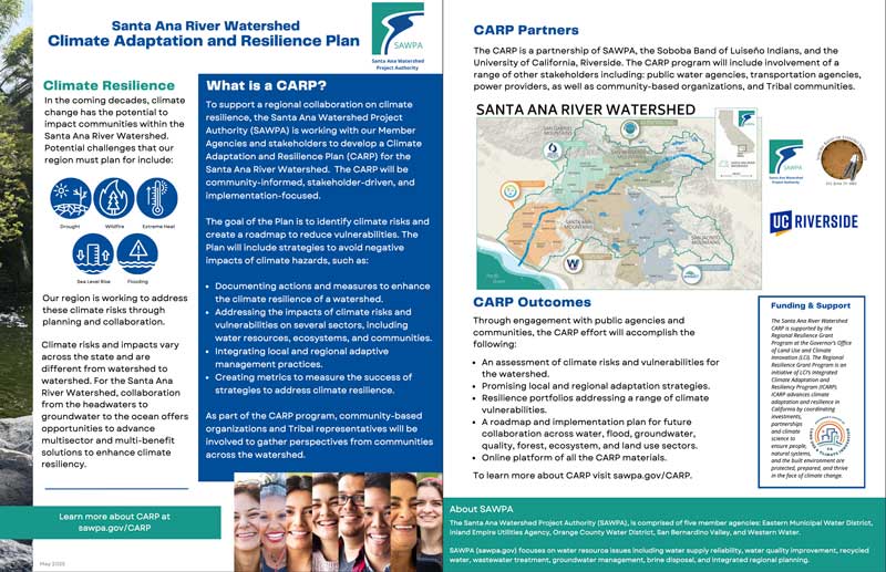 View the Santa Ana River Watershed Climate Adaptation and Resilience Plan (CARP) Brochure PDF